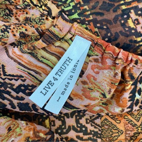 Live 4 Truth Orange Brown Mixed Pattern Peasant Top Balloon Sleeves Peplum Waist - Picture 5 of 6